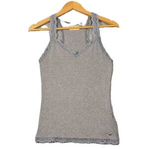 Vintage Hollister Lace Trim Tank Womens L Gray Y2K Coquette Mall Goth Cami